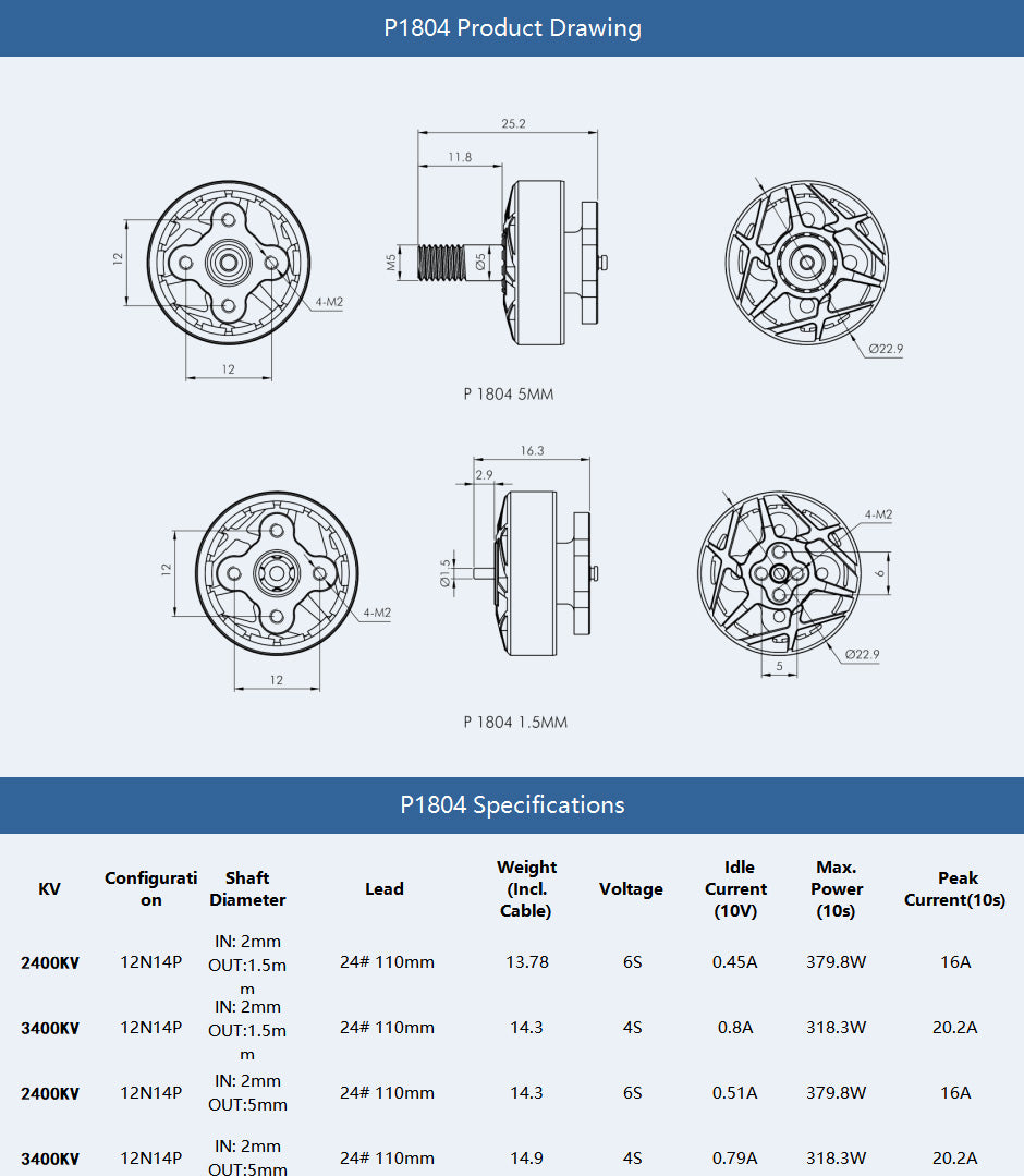 T-MOTORHOBBY P1804 - 5mm 2400 kV